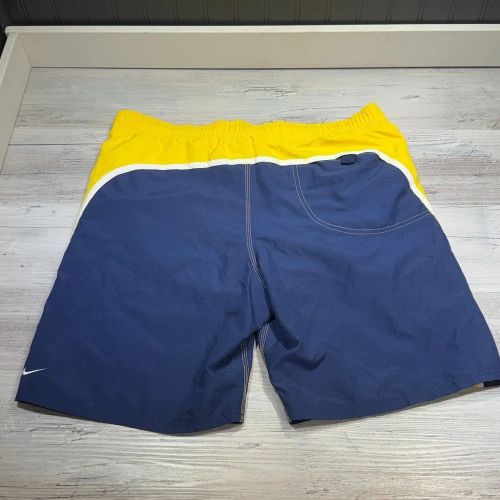 Vintage Y2K Nike Swim Trunks Mens Sz M Yellow Blue Lined Pocket Elastic Waist
